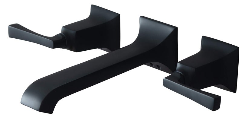 SITGES Bathroom Wall Faucet, Heavy Duty, Brass Constructed Wall Mount Faucet with Metal Lever Handles, Rough in Valve Included (Matte Black) - Image 1